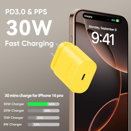 30 W Fast Charger for i Phone 15 Pro Max – 10 FT USB-C Cable & PD 3.0 Power Block | Rapid Charging for i Pad Pro/Air & Samsung S24 – Sleek Black Design for Ultimate Convenience and Durability