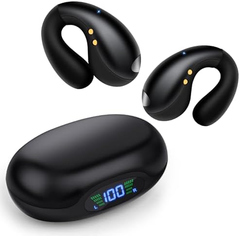Experience Ultimate Freedom with Open Ear Clip-On Wireless Earbuds – Ergonomically Designed Bluetooth Headphones for Active Lifestyles, Exceptional Sound Clarity, and Extended Playtime with Smart Charging Case for Seamless Comfort During Workouts and Sports Activities
