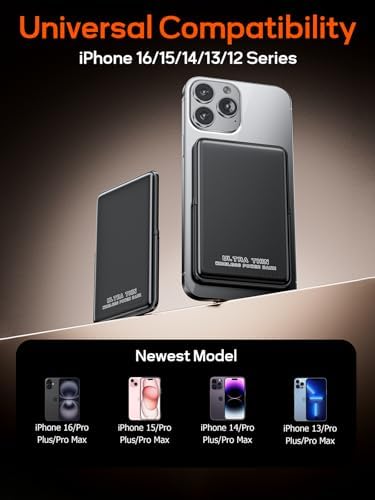 Ultra-Slim 0.3-Inch Magnetic Power Bank – 5000 m Ah Wireless Charger with Foldable Stand & USB-C Cable – Fast Dual-Device Charging for i Phone 16/15/14/13/12 – Travel-Ready Portable Battery Pack for Effortless On-the-Go Power Solutions