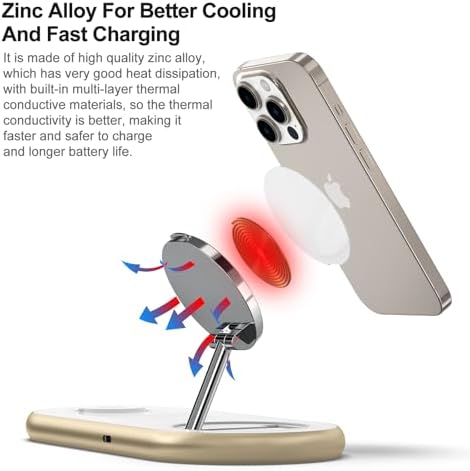 Sleek 3-in-1 Magnetic Charging Station for Apple Devices – Fast Mag-Safe Wireless Charger Stand for i Phone 16/15/14/13/12, Apple Watch, and Air Pods – Elegant Golden Design with Enhanced Compatibility and Safety Features