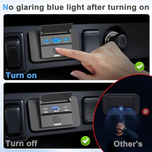 Dual 90 W 12 V USB Outlet Charger Panel – Ouffun Fast Charging Solution for Cars, RVs, and Trucks with Dual 36 W PD & QC3.0 Technology and 2 x 65 W USB C Cables – Seamless Installation for Ultimate Convenience and Compatibility