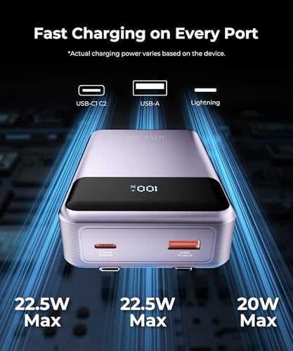 High-Capacity 30,000 m Ah Portable Power Bank with Built-in USB-C Cable – 22.5 W Super Fast Charging for i Phone, i Pad, Google, Xiaomi – Ideal for Travel, Camping, and Emergency Power Solutions – Slim and Lightweight Design with 17-Layer Safety Protection for Maximum Reliability – Perfect for Charging Multiple Devices Simultaneously – Enjoy 24/7 Customer Support and 36-Month Warranty