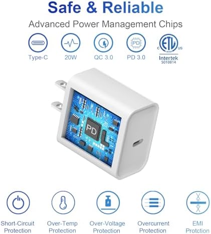 i Phone Super Fast Charger 20 W Dual Pack – Rapid USB-C Wall Charger & 6 FT Charging Cables for i Phone 14, 13, 12, 11 & i Pad – Enhanced Speed, MFi Certified, Compact Design for Home and Travel