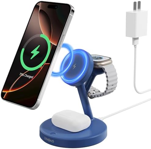 2025 US Edition 3-in-1 Wireless Charging Station for Apple: High-Speed 15 W Mag-Safe Charger Dock for i Phone 16/15/14/13/12, Air Pods, and Apple Watch – Superior Compatibility and Fast Charging Solution