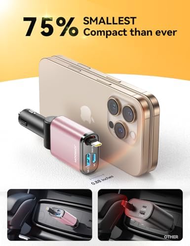 Ultra-Compact 72 W Retractable Car Charger – PD 45 W Fast Charging for i Phone 15/16, Samsung S25/S24 & Pixel – Space-Saving USB C Adapter for Convenient On-the-Go Power Solutions