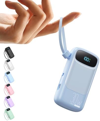 Compact 10,000 m Ah Fast Charging Power Bank with Built-In USB-C Cable for i Phone 16/15, Mac Book, Galaxy, and i Pad – Ultimate Travel Battery Pack for On-the-Go Charging Needs