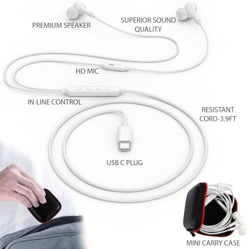 USB C Earbuds with Deep Bass & Noise Cancellation: Premium Headphones for i Phone, Galaxy, and Pixel with Voice Modulation for Karaoke Fun – Crystal-Clear Calls & Portable Case for Ultimate Sound Experience