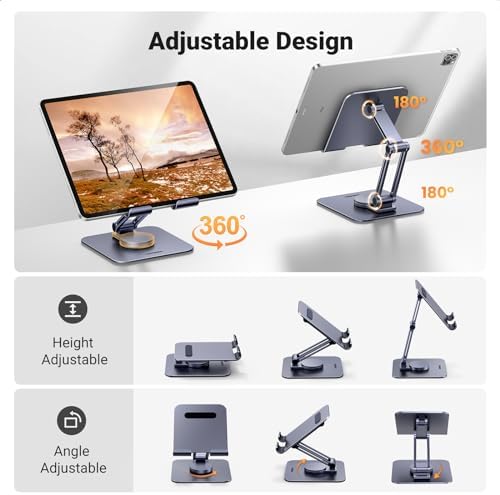 UGREEN 360° Rotating Tablet Stand for Desk – Adjustable Aluminum Tablet Holder for i Pad Pro, Air, Mini 6/5 – Lightweight Portable Design for Home & Office Use – Enhance Your Viewing Experience with Ergonomic Comfort and Modern Style