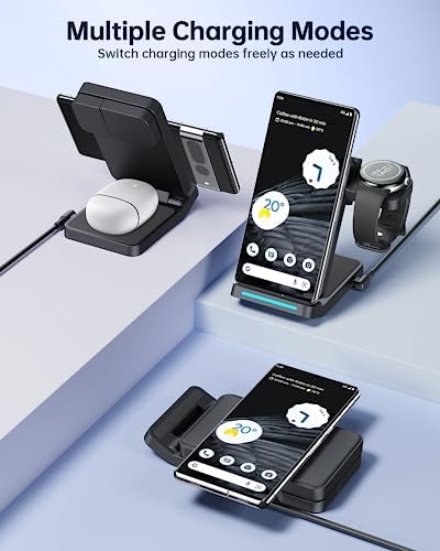 Revolutionary 3-in-1 Foldable Wireless Charger for Google Pixel Devices – Fast Charging Stand for Pixel Watch 3/2, Pixel 9 Pro/XL/9 a/8 Pro/8 a/7 Pro/7 a/6 Pro & Pixel Buds Pro 2 – Compact, Portable Design with Adapter Included – Sleek White Finish for Home or Travel – Ultimate Solution for Efficient Multi-Device Charging
