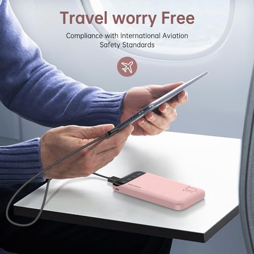 10000 m Ah Slim Portable Power Bank – Fast Charging External Battery Pack with Dual USB 2.4 A Outputs & USB-C Compatibility for i Phone 12-16, Huawei, Samsung Galaxy S20, & Android Tablets – Ideal for Travel and Daily Use