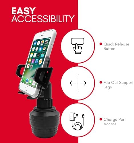 Universal Smartphone Cup Holder Mount by Macally – Adjustable Car Phone Holder for i Phone, Samsung & All Smartphones – Secure, Flexible, and 360-Degree Rotatable Design for Safe Driving and Easy Access