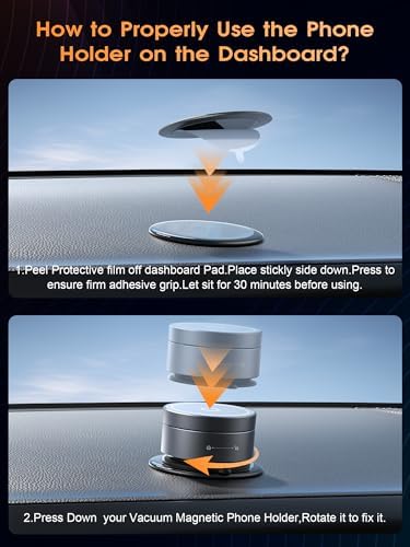 Upgraded Vacuum Magnetic Phone Holder for MagSafe,Double-Foldable Suction Cup Phone Mount,360° Rotatable Phone Mount for All Smartphones & All Car Models-Obsidian Black – Enhanced Compatibility and Speed