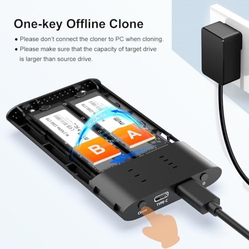 MAIWO M.2 NVMe Dual Bay SSD Cloner – High-Speed 20 Gbps USB-C Enclosure for Effortless Data Duplication, Supports M-Key PCIe NVMe/AHCI Up to 16 TB, Ideal for Seamless Backup and Migration, Compact Design for Ultimate Portability and Efficiency