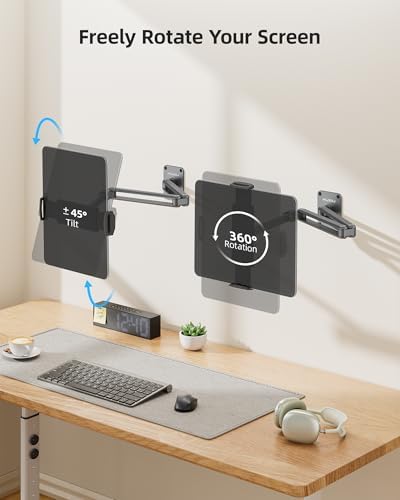 Premium Aluminum Alloy Tablet Wall Mount Holder – 360° Adjustable Arm for i Pad Pro, Air, and Samsung Galaxy Tabs – Foldable Portable Monitor Stand for Effortless Viewing and Space Optimization in Home and Office Environments
