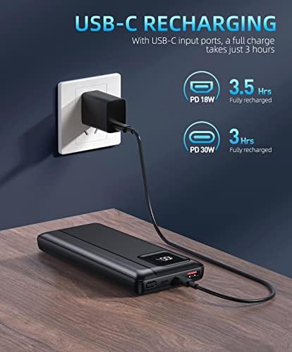 Ultimate 16000 m Ah Portable Power Bank with Built-In Dual Output Cables – Fast PD 30 W & QC 4.0 Charging, LED Display, Ideal for i Phone, Android & All Electronic Devices – Compact Travel Essential for Uninterrupted Power