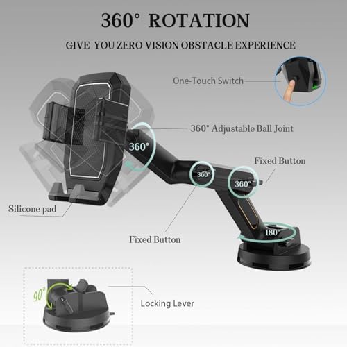 Heavy-Duty 360-Degree Rotation Car Phone Holder – Versatile Dashboard, Windshield & Air Vent Mount for Enhanced Smartphone Accessibility in Trucks and Cars – Secure, Durable, and Easy Installation for Safe Navigation