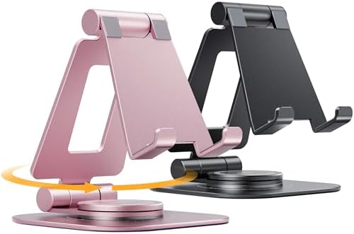 Nulaxy 2-Pack 360 Rotating Phone Stand, Fully Adjustable Foldable Phone Holder, Aluminum Desktop Cradle with Anti-Slip Base, Office Accessories Dock for All Phones with Thick Case, Black – Enhanced Compatibility and Speed