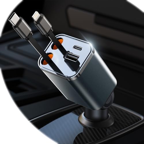 Compact 87 W Retractable Car Charger for i Phone 16 – Fast Charging USB-C Adapter for Road Trips and Daily Commutes, Essential Travel Accessory for Men and Women, Superior Compatibility and Safety Features