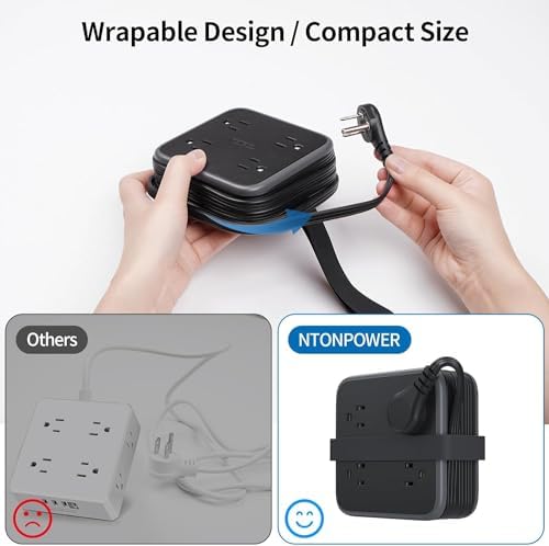 Maximize Connectivity with NTONPOWER 8-Outlet Flat Extension Cord & 3 USB Ports – 6 FT Wall-Mounted Power Strip for Home, Office, and Dorm Use – Space-Saving Design with Surge Protection and High-Speed Charging for All Your Devices
