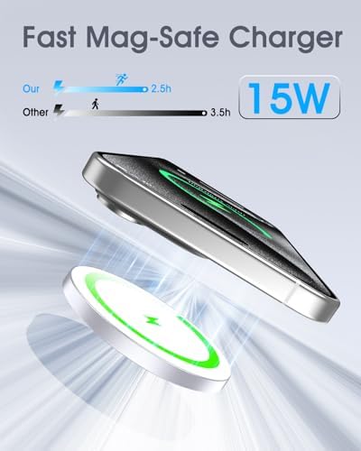 Magnetic Wireless Charger Duo for Apple Devices – 15 W Fast Charging Pad for i Phone 12-16 Pro Max, mini & Air Pods 2/3/4/Pro – Secure Magnetic Connection, Sleek Silver Finish for Modern Tech Aesthetics – Optimal Compatibility & Effortless Charging Experience