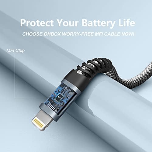 Experience Unmatched Charging Efficiency with the ohbox USB-C to Lightning Cable 3 FT – 3 Pack Fast Charging Braided Cords for i Phone 14/13/12/11 and i Pad – Ultimate Durability and Compatibility for Your Devices
