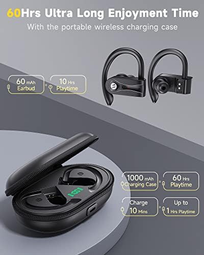 Elevate Your Audio Experience with Advanced Bluetooth Noise-Canceling Headphones Featuring 4 Mics for Crystal Clear Calls, Immersive Bass, 60 Hours Playtime – Wireless Charging Case & LED Display for Sports and Workouts with Secure Earhooks for Ultimate Comfort