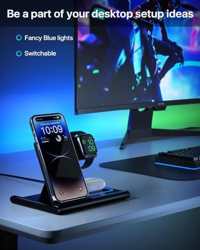 Sleek 3-in-1 Wireless Charging Station for i Phone 15/14/13/12/11, Apple Watch & Air Pods Pro – Fast, Efficient, and Stylish Device Charger with Safety Features for Home or Office Use