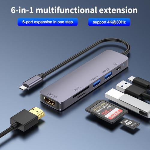 Elevate Your Tech Game with the Jadebones 6-in-1 USB-C Hub: Ultimate 100 W Power Delivery, Dual USB-A Ports, SD/TF Card Reader & 4 K HDMI Adapter for Mac Book & Laptops – Compact High-Speed Solution for Effortless Productivity and Media Enjoyment