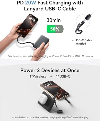 INIU Ultra-Slim 5000 m Ah Magnetic Power Bank – Qi2 Certified 20 W Wireless Charger for i Phone 16/15/14/13/12 – Portable Design with Built-in Stand & 3-Year Warranty – Fast Charging for On-the-Go Lifestyle and Seamless Connectivity