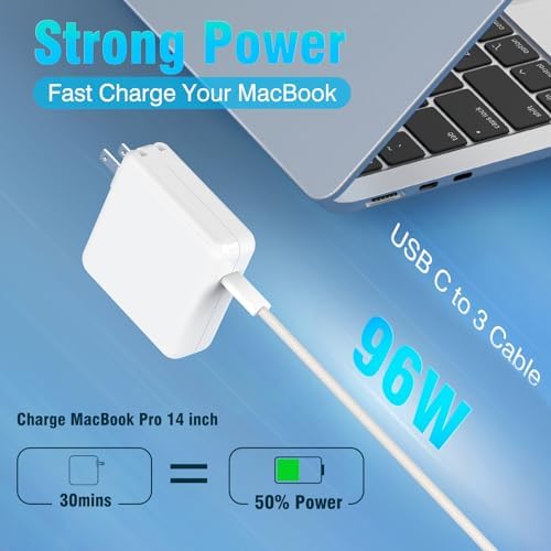 Ultra-Fast 96 W USB-C Charger for Mac Book Pro & Air – 6.6 ft Braided Cable – Optimal Charging Efficiency, Battery Health Optimization & Advanced Safety Features for Professionals on the Move – Compatible with M1, M2, M3, M4 Series