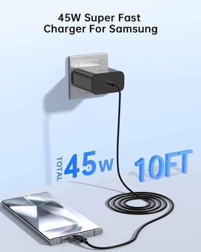 Dual-Pack 45 W USB C Fast Charger for Samsung Devices – Lightning-Fast Charging with 6 FT Type C Cables for Galaxy S25 Ultra/S24/S23/Z Fold 5/Z Flip 5 – PPS Technology for Enhanced Power Delivery – Compact, Reliable, and Portable Charging Solution
