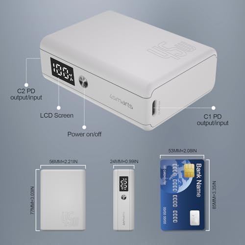 High-Speed 45 W Portable Power Bank – 10,000 m Ah Compact Charger with Dual USB-C Ports for i Phone 15, Samsung Galaxy S24/23/22, i Pad, Mac Book & More – Ultimate Travel Solution with Rapid Charging Technology