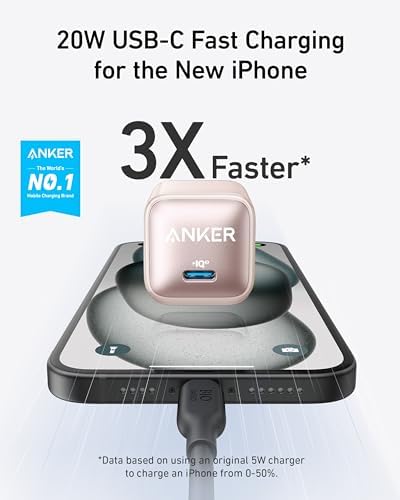 Anker 20 W USB-C Charger Block – Ultra-Compact Fast Charging Solution with Power IQ 3.0 for i Phone 16/15, Galaxy, Pixel 4/3, and i Pad – Versatile, Reliable, and Travel-Friendly Power Adapter for Rapid Device Charging (Cable Not Included)