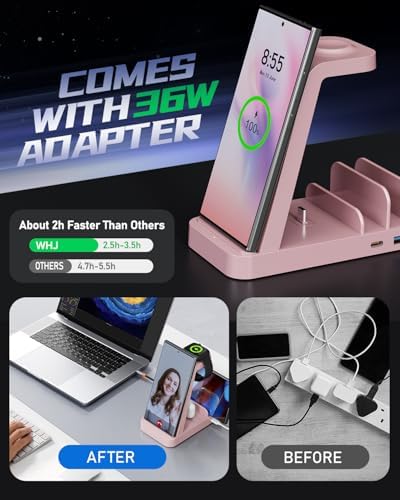 Ultimate 5-in-1 Wireless Charging Station for Samsung Devices – Fast Multi-Device Charger for Galaxy S25, S24, S23, S22, S20, Note Series, Z Fold 6, Galaxy Watch 7, 6, 5 & Buds – Sleek White Design for Home & Office with Enhanced Safety Features and Portability