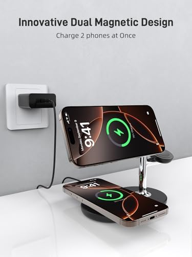 Revolutionary 3-in-1 Dual Magnetic Charging Station for i Phone 16, Apple Watch, and Air Pods Pro 2 – Fast Wireless Charger with Enhanced Compatibility, Sleek Design, and LED Status Indicator for Effortless Power Management