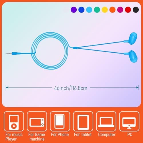 Macarrie 200 Pack Wired Earbuds – Vibrant Classroom & Office Headphones with 3.5 mm Compatibility – Individually Bagged for Hygiene & Seamless Distribution – Lightweight & Durable Design for All-Day Comfort – Ideal for Lectures, Music Listening, and Conference Calls