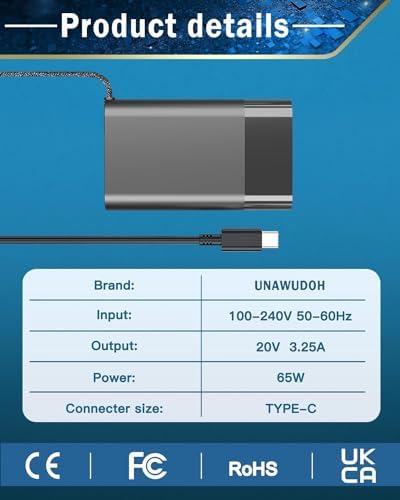 Ultra-Fast 65 W USB-C Laptop Charger for HP Spectre, Elitebook, Chromebook & More – Universal Compatibility with Enhanced Speed for Seamless Power Delivery — Ideal for Travel & Everyday Use