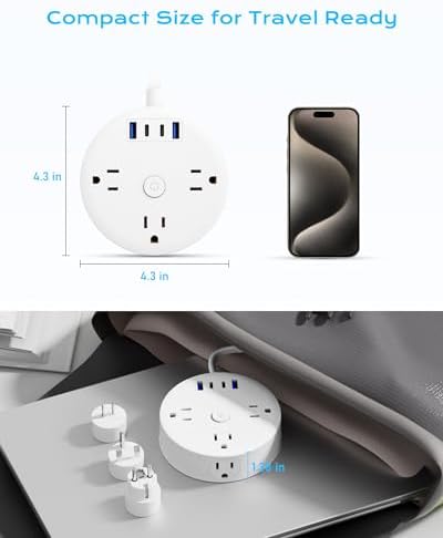 Yozisital PD 20 W 2 Prong Power Strip with 10 FT Extension Cord – 6 Outlets & 4 USB Ports (2 USB-C) for Rapid Charging, 180° Rotating Plug, Surge Protection – Perfect Solution for Older Homes with Limited Outlets