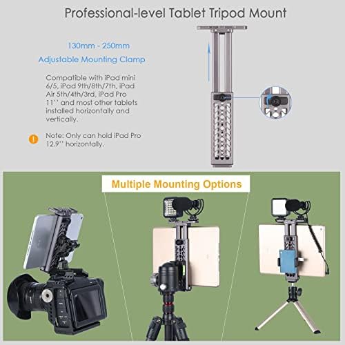 NICEYRIG Premium Aluminum Tablet Tripod Mount for i Pad Pro 12.9″, 11″, Air 10.9″, 10.5″, Mini 8.3″, and 7.9″ – Ultimate Vlogging Stand with Quick-Release Plate and Arca-Swiss Compatibility for Mobile Creators and Streamers