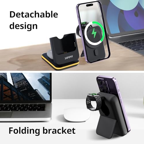 Ultimate 4-in-1 Magnetic Charging Station – SUPERV Foldable 5000 m Ah Power Bank for i Phone 16/15, Apple Watch, Air Pods & Samsung Galaxy S25/S24 – Fast Wireless Charger with Enhanced Mag-Safe Compatibility for Seamless Portability and Versatile Device Support