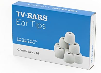 TV EARS Premium Memory Foam Earbud Tips – 4 Pairs for Original & 5.8 Digital Headsets, Noise-Isolating Gray Replacement Tips for Superior Comfort & Sound Quality, 1-Year Supply for Ultimate Listening Experience