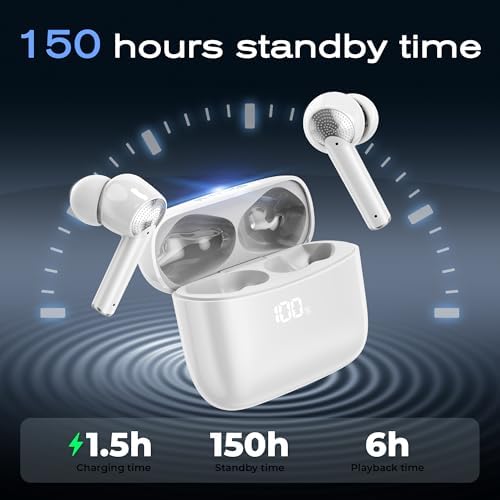 Ivrydas Elite True Wireless Bluetooth Earbuds – Superior Noise Cancellation and 151-Hour Standby for Uninterrupted Audio Bliss – Effortless Connectivity Across All Devices – Stylish White Finish for Premium Listening Experience and Lifestyle Enhancement