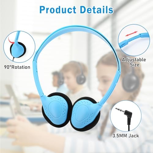 30-Pack Durable Over-Ear Headphones for Kids – Adjustable Wired Audio Solution with Universal 3.5 mm Jack for Enhanced Classroom Learning Experience