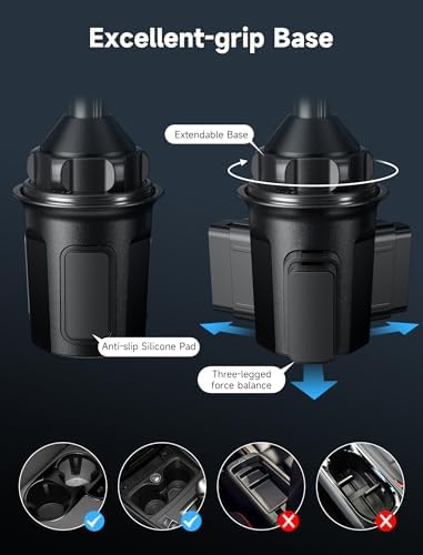 JSAUX Universal Cup Holder Mount for Foldable Phones – Adjustable Cradle Compatible with i Pad Mini, Samsung Galaxy Z Fold Series, Pixel 9 Pro, and Xiaomi Mix Fold – 360-Degree Rotation for Safe, Hands-Free Use in Cars and Trucks – Durable, Easy-Install Car Accessory for Enhanced Navigation and Streaming Experience