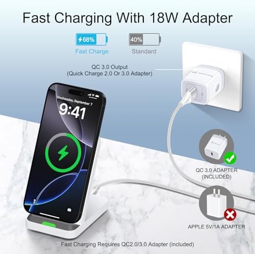 15 W Fast Wireless Charger Stand for Samsung Galaxy S25/S24/S23, i Phone 16/15, Google Pixel 9 Pro – Ultimate Desk Charging Station with Dual Viewing Angles, Quick Charge 3.0 Adapter, and Enhanced Safety Features for All Compatible Devices