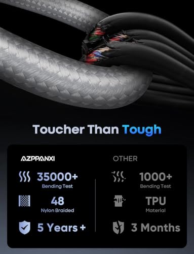 Purple 20ft USB C to USB C Cable, 60W Fast Charge, Durable Double Nylon Braided Type C to C Charger for iPhone 16/15 Series, iPad Pro, MacBook, Samsung Galaxy S24/S23 – Enhanced Compatibility and Speed