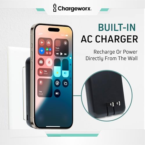 Ultra-Fast Portable Charger Power Bank with Built-In AC Plug – 6,000 m Ah Dual 15 W Fast Charge for Mag Safe i Phones & Magnetic Android Devices – Lightweight Travel Essential for Non-Stop Connectivity and Convenience