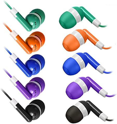 Vibrant 30-Pack Kids Earbuds – Wired In-Ear Headphones in 5 Fun Colors (Black, Blue, Orange, Green, Purple) – Ideal for i Pads, Macs, PCs & Fitness Gear – Perfect for Classrooms & Group Activities with Enhanced Compatibility and Sound Quality