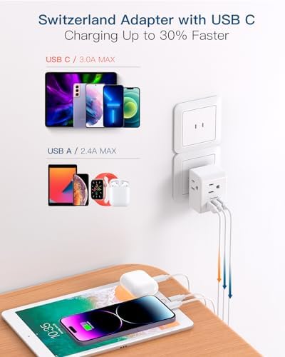 Ultimate European Travel Plug Adapter Set – Dual Pack Universal Power Converter with 3 AC Outlets and 3 USB Charging Ports (including USB-C) for Efficient Power Solutions in Italy, Spain, France, Germany, and Iceland – Essential Accessory for Global Travelers Seeking Versatile Compatibility and Rapid Charging Efficiency