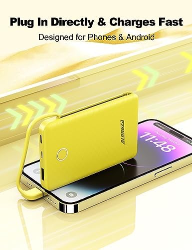 Compact 6000 m Ah Portable Power Bank with Built-in Cable – Lightweight Fast Charging External Battery for i Phone and Android – Ultimate Travel Companion for On-the-Go Charging Efficiency